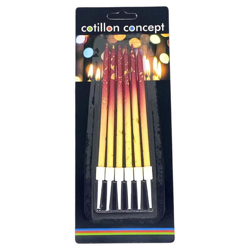 VELAS DEGRADE ROJO Y AMARILLO BLISTER X6 UNIDADES