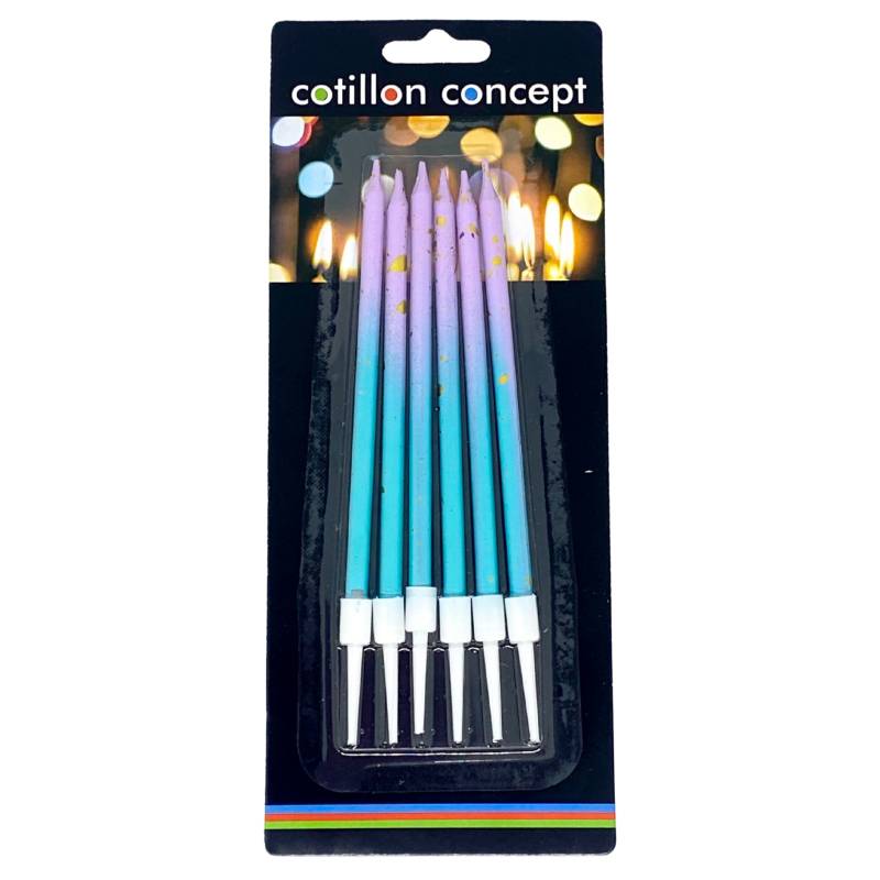 VELAS DEGRADE VIOLETA Y CELESTE BLISTER X6 UNIDADES