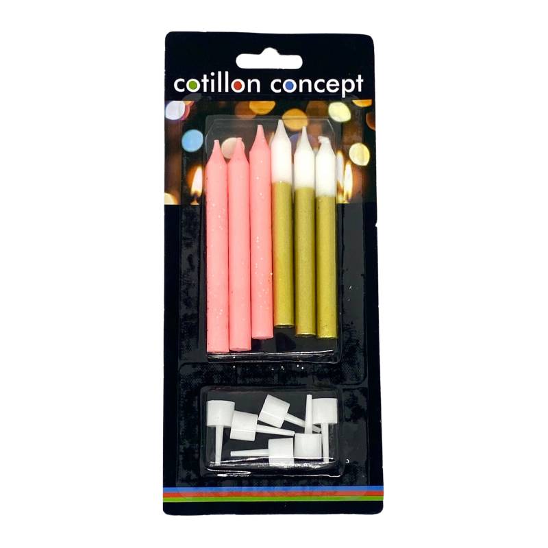 VELAS COMBINADAS ROSA Y DORADO BLISTER X6 UNIDADES