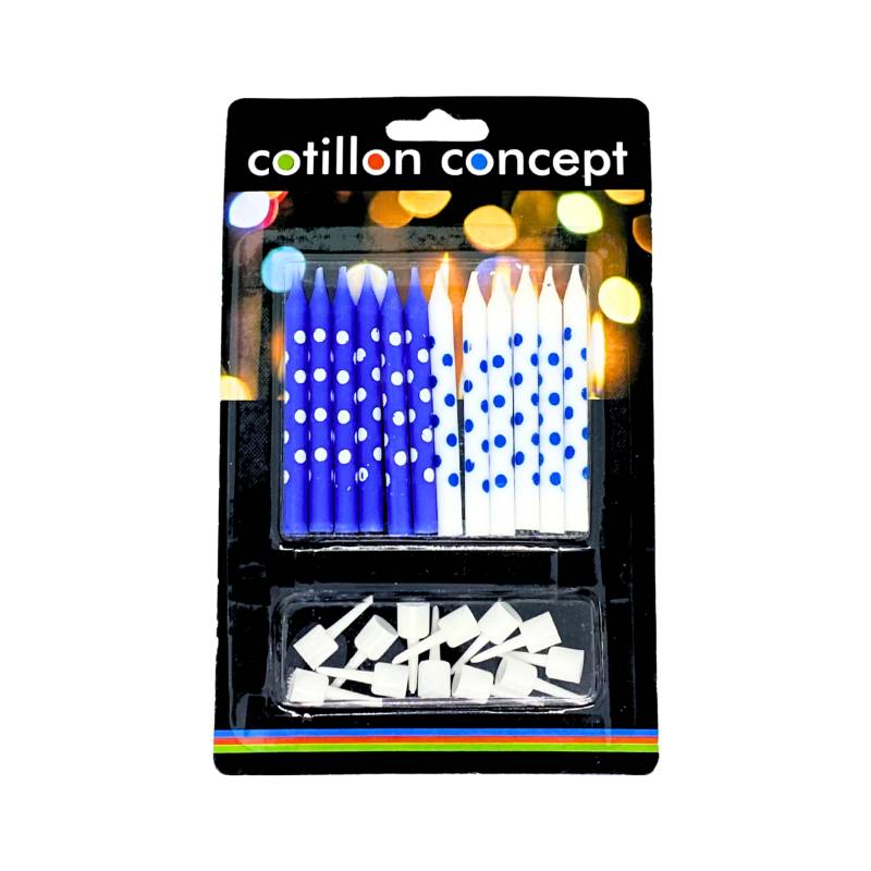 VELAS COMBINADAS LUNARES AZUL Y BLANCO BLISTER X12 UNIDADES