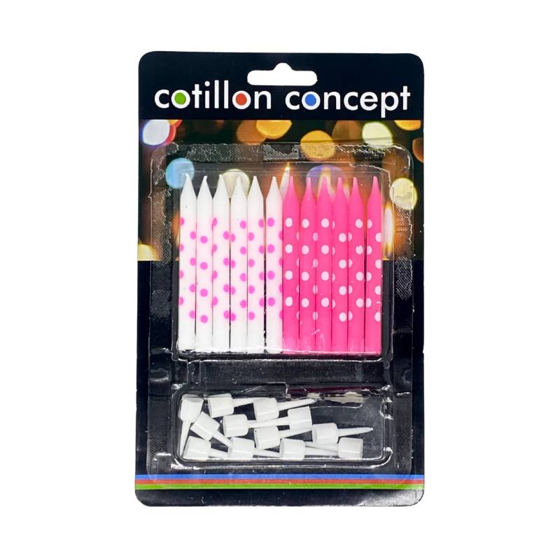 VELAS COMBINADAS LUNARES ROSA Y BLANCO BLISTER X12 UNIDADES