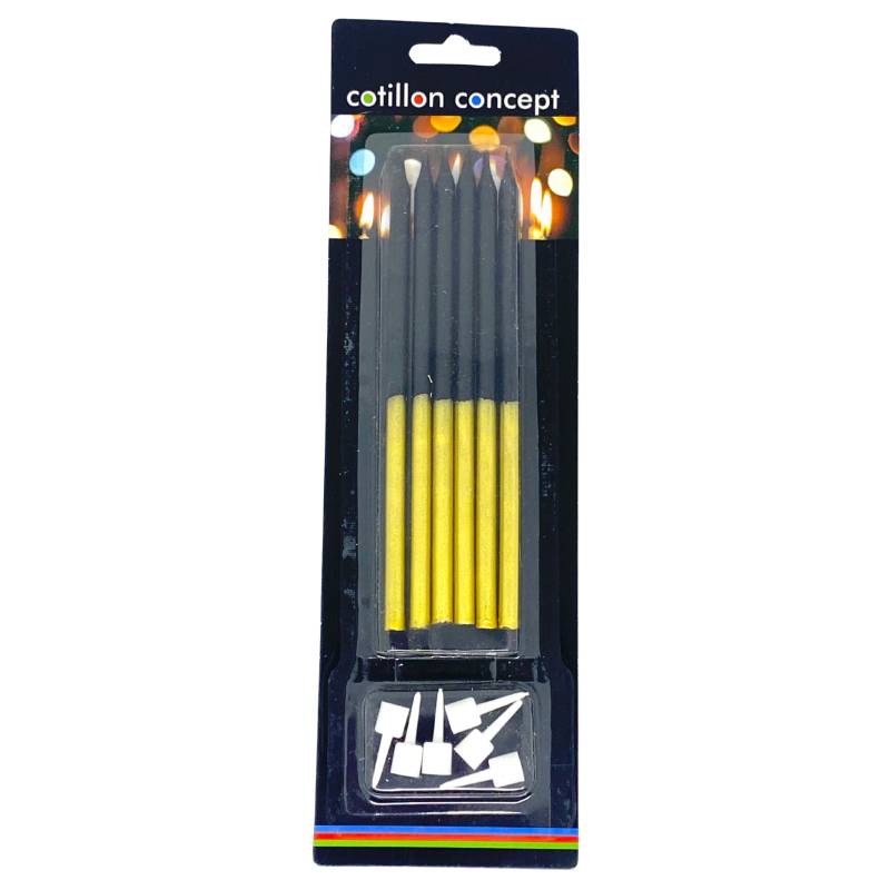 VELAS COMBINADAS NEGRO Y DORADO BLISTER X6 UNIDADES
