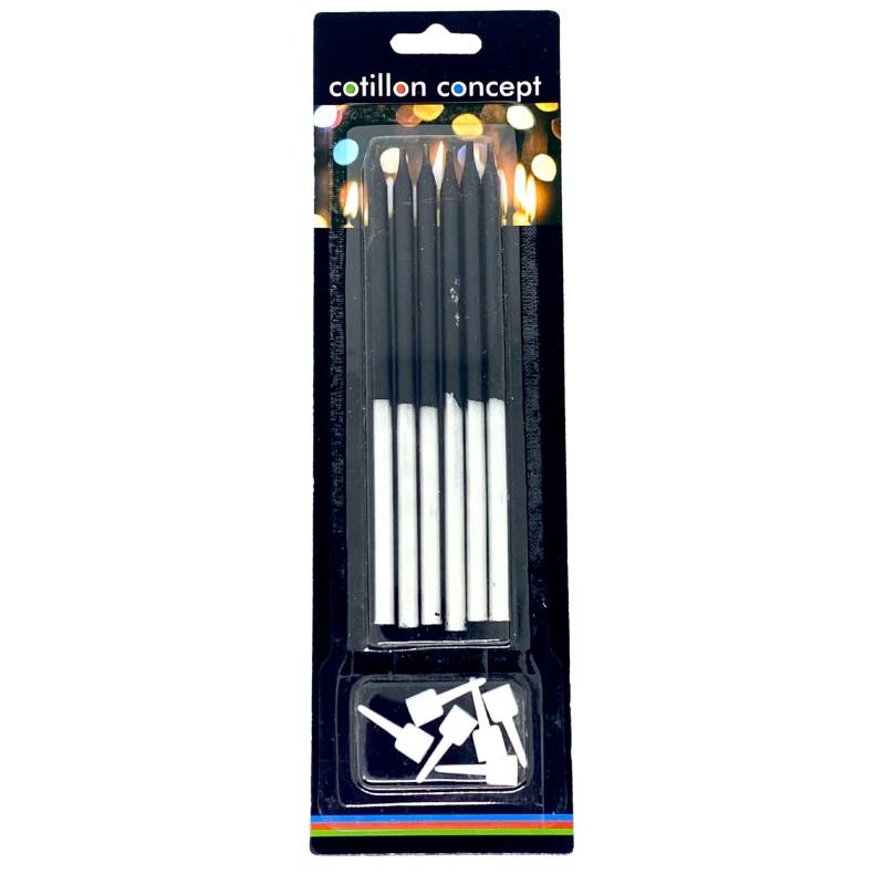 VELAS COMBINADAS PLATEADO Y NEGRO BLISTER X6 UNIDADES