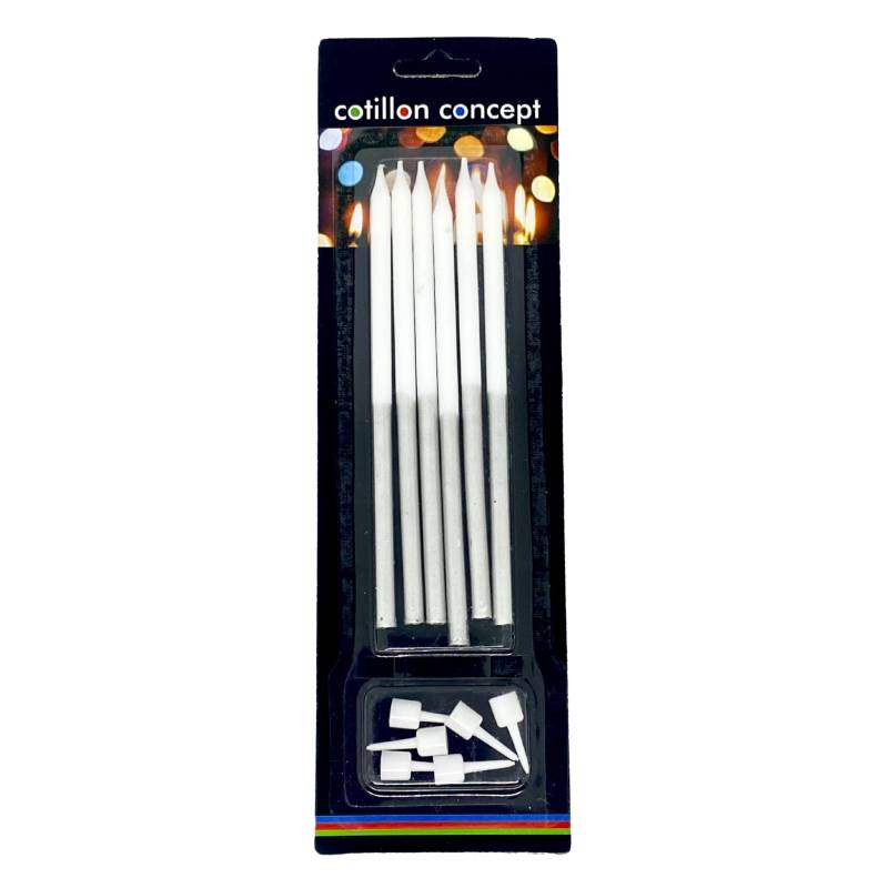 VELAS COMBINADAS PLATEADO Y BLANCO BLISTER X6 UNIDADES