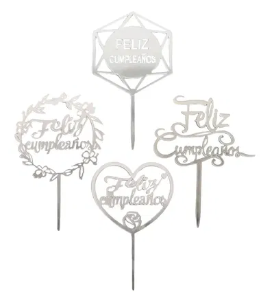 CARTELES SURTIDOS FELIZ CUMPLEAÑOS PLATEADOS X10 UNIDADES