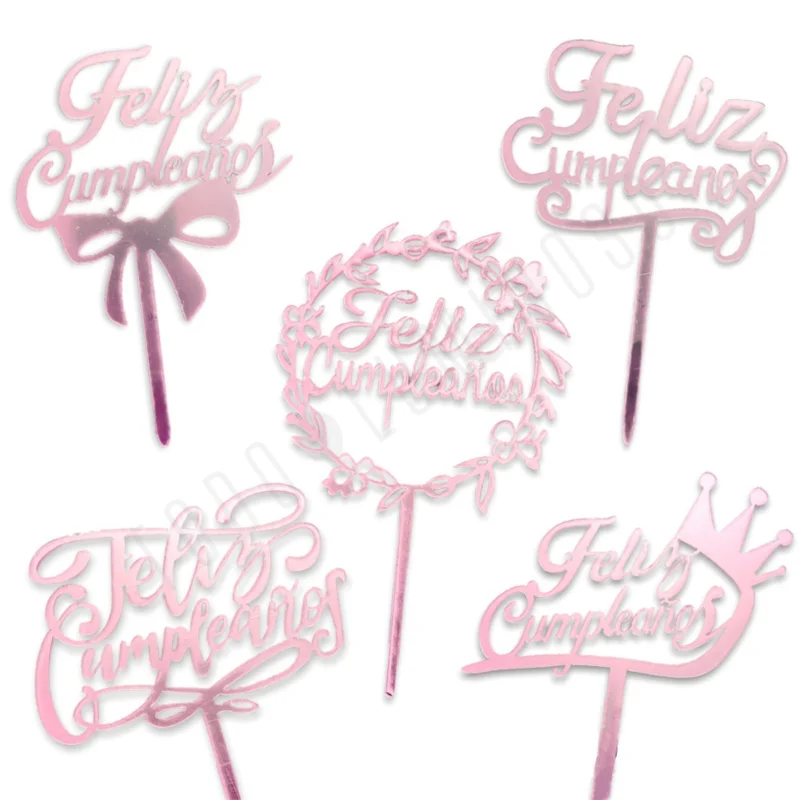 CARTELES SURTIDOS FELIZ CUMPLEAÑOS ROSA GOLD X10 UNIDADES