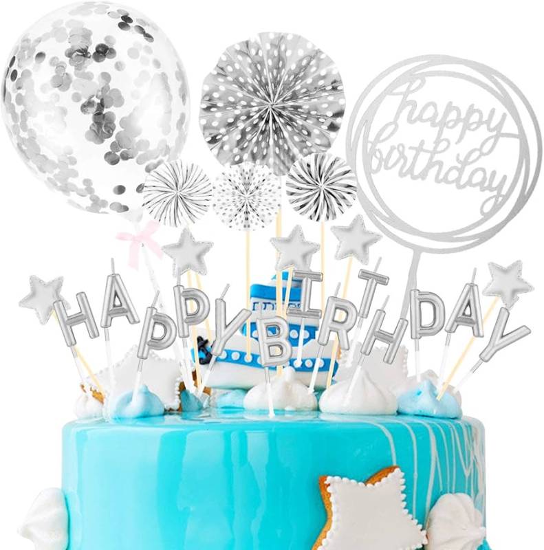 SET CAKE TOPPER PLATEADO