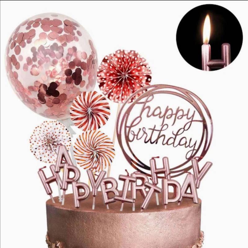 SET CAKE TOPPER ROSA GOLD