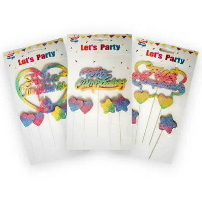 SET CAKE TOPPER FELIZ CUMPLEAÑOS MULTICOLOR