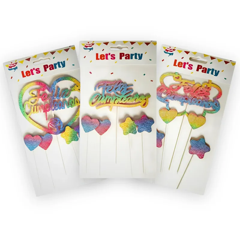 SET CAKE TOPPER FELIZ CUMPLEAÑOS MULTICOLOR