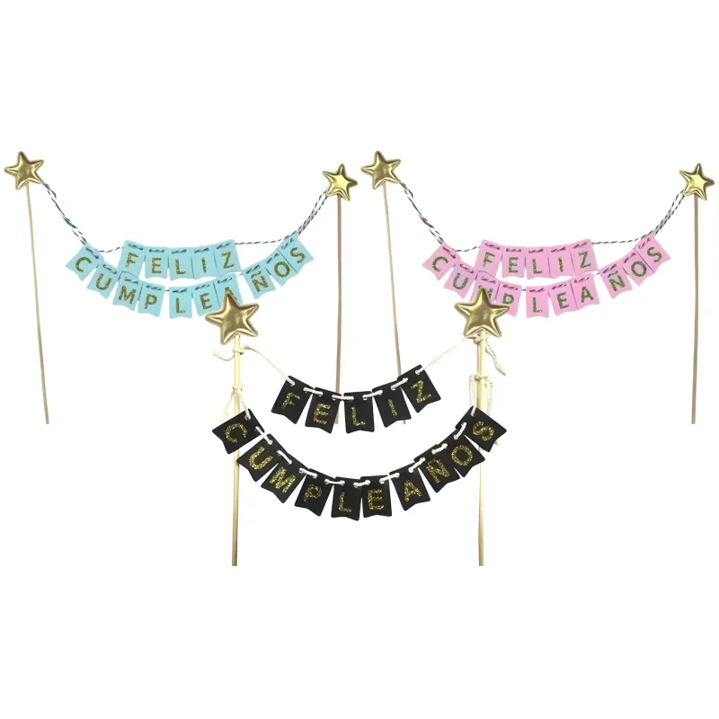 SET CAKE TOPPER BANDERIN FELIZ CUMPLEAÑOS X12 SURTIDOS