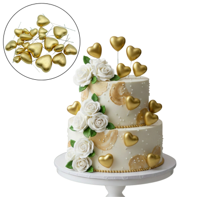 SET CAKE TOPPER CORAZONES VARIOS TAMAÑOS X12 DORADO