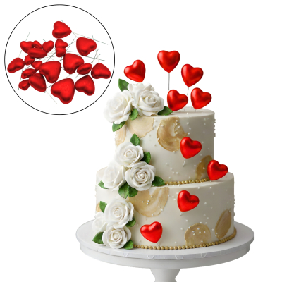 SET CAKE TOPPER CORAZONES VARIOS TAMAÑOS X12 ROJO
