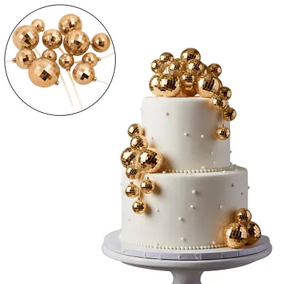 SET CAKE TOPPER BOLA DISCO VARIOS TAMAÑOS X12 DORADO