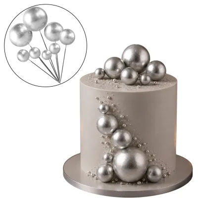 *Preventa* Set Cake Topper Bolitas X12 Unidades Color Plateado