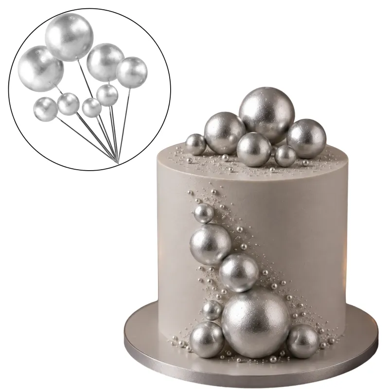 *Preventa* Set Cake Topper Bolitas X12 Unidades Color Plateado