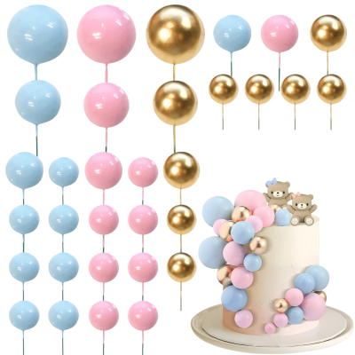 SET CAKE TOPPER BOLITAS X24 UNIDADES ROSA, CELESTE Y DORADO