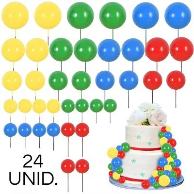 SET CAKE TOPPER BOLITAS X24 UNIDADES AMARILLO, VERDE, AZUL Y ROJO