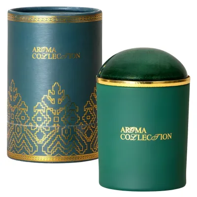 VELA AROMÁTICA COLOR VERDE CON DETALLES DORADOS X3 UNIDADES